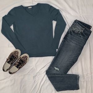 SMARTWOOL WOMEN'S GREEN V-NECK SWEATER Size Small